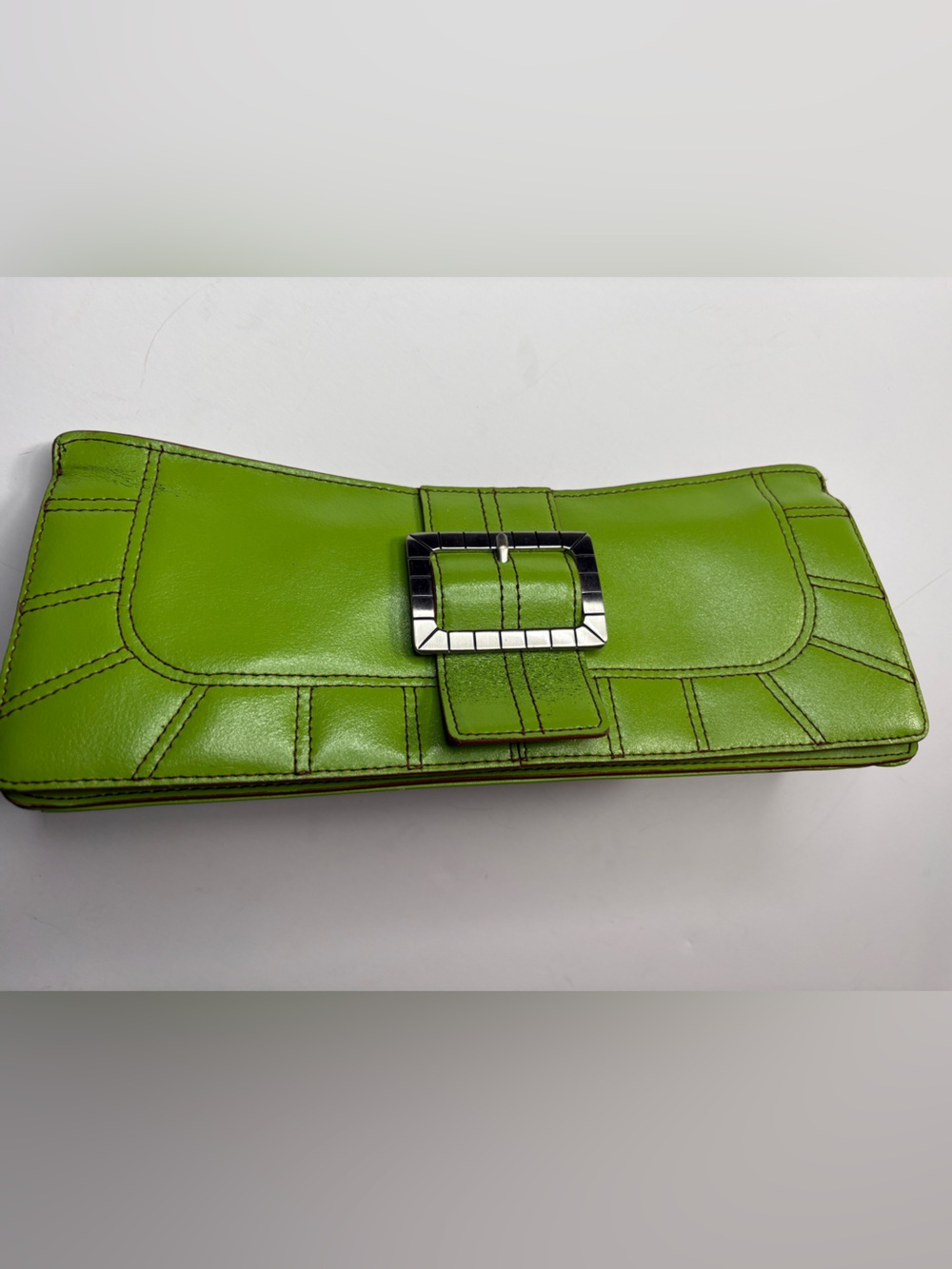 Ann Klein y2k lime green leather clutch dopamine colorful